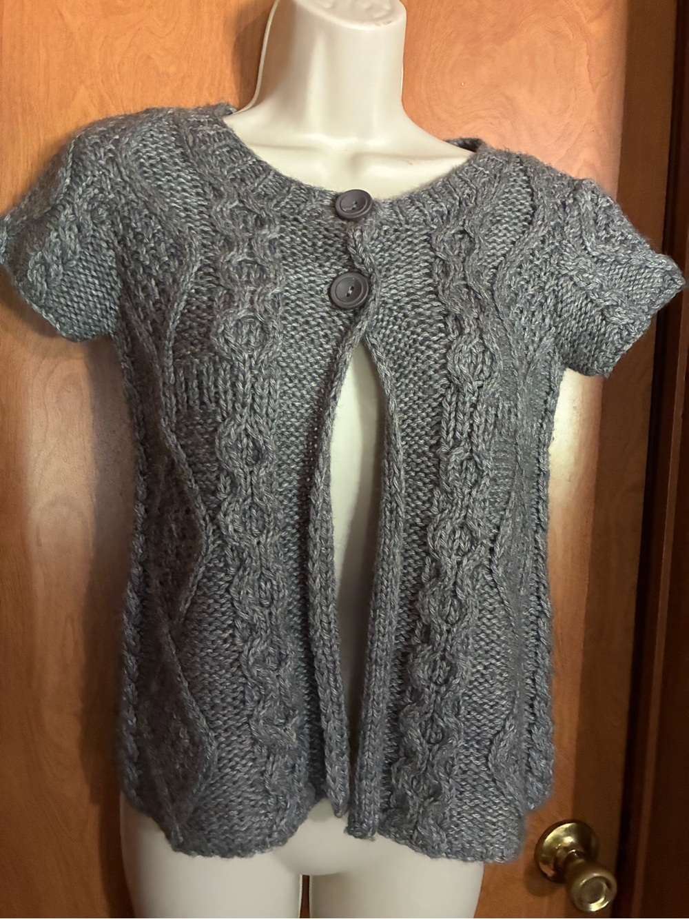 Gray Cable-Knit Short Sleeve Sweater Cardigan - Brand: forever 21 vintage